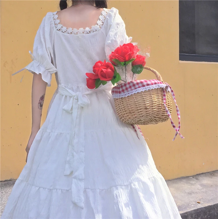 Lolita lolita täglichen fee weiß blase hülse hohe taille elegante kleid fee sommer prinzessin viktorianischen kleid kawaii mädchen cos