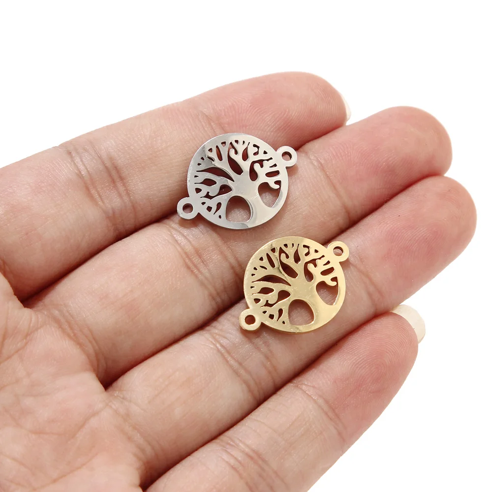 5pcs Stainless Steel Gold Round Life Tree Connectors for Bracelets Accessories DIY Gold Connectors Charms for Jewelry Making