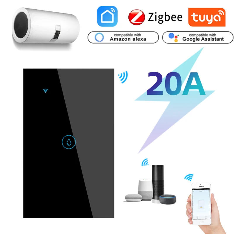 

Переключатель для водонагревателя TUYA Zigbee, умный сенсорный настенный выключатель с таймером и дистанционным управлением, работает с Google Home и Alexa, 20 А