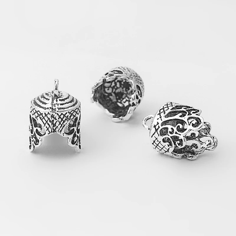 10pcs Antique Silver Color Lace Lacework Embossment Grain End Cap Beads For DIY Jewelry Findings