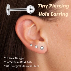 1 Pc/Pack 0.8mm 20G Cartilage Ear Piercing T Bar Labret Tragus Earrings Round Ball Women and Men 316L Surgical Stainless Steel