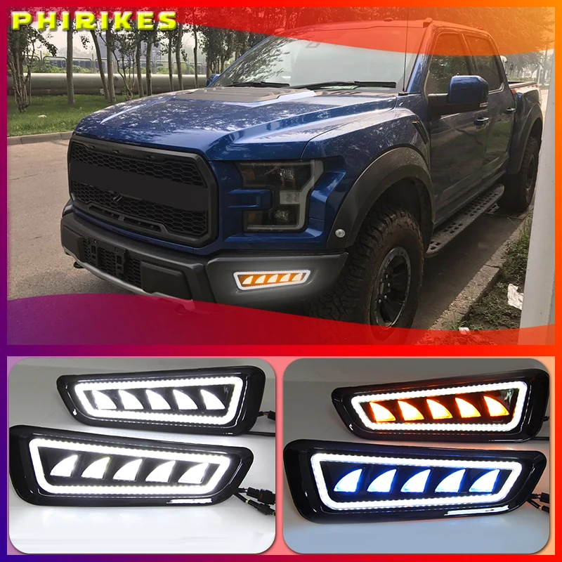 

2Pcs For Ford Raptor SVT F150 2017 2018 2019 DRL LED Daytime Running Lights with Turn Signal Fog Lamp