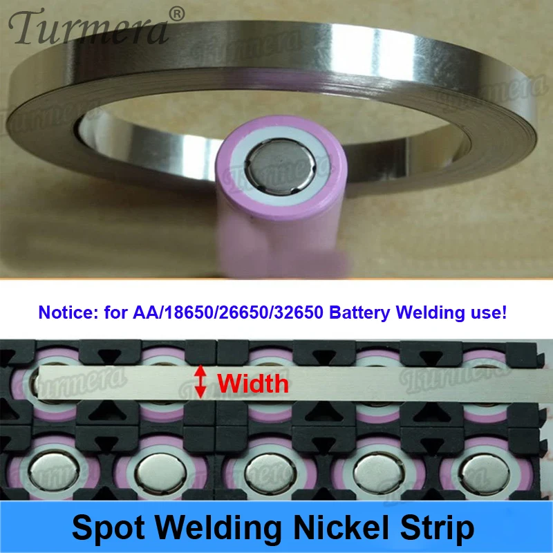 Turmera 1Roll 10Meter Nickel Strip of 0.12x8mm 0.15*8mm 0.2*8mm Nickel Tap for 18650 26650 32650 21700 Battery Pack Spot Welding