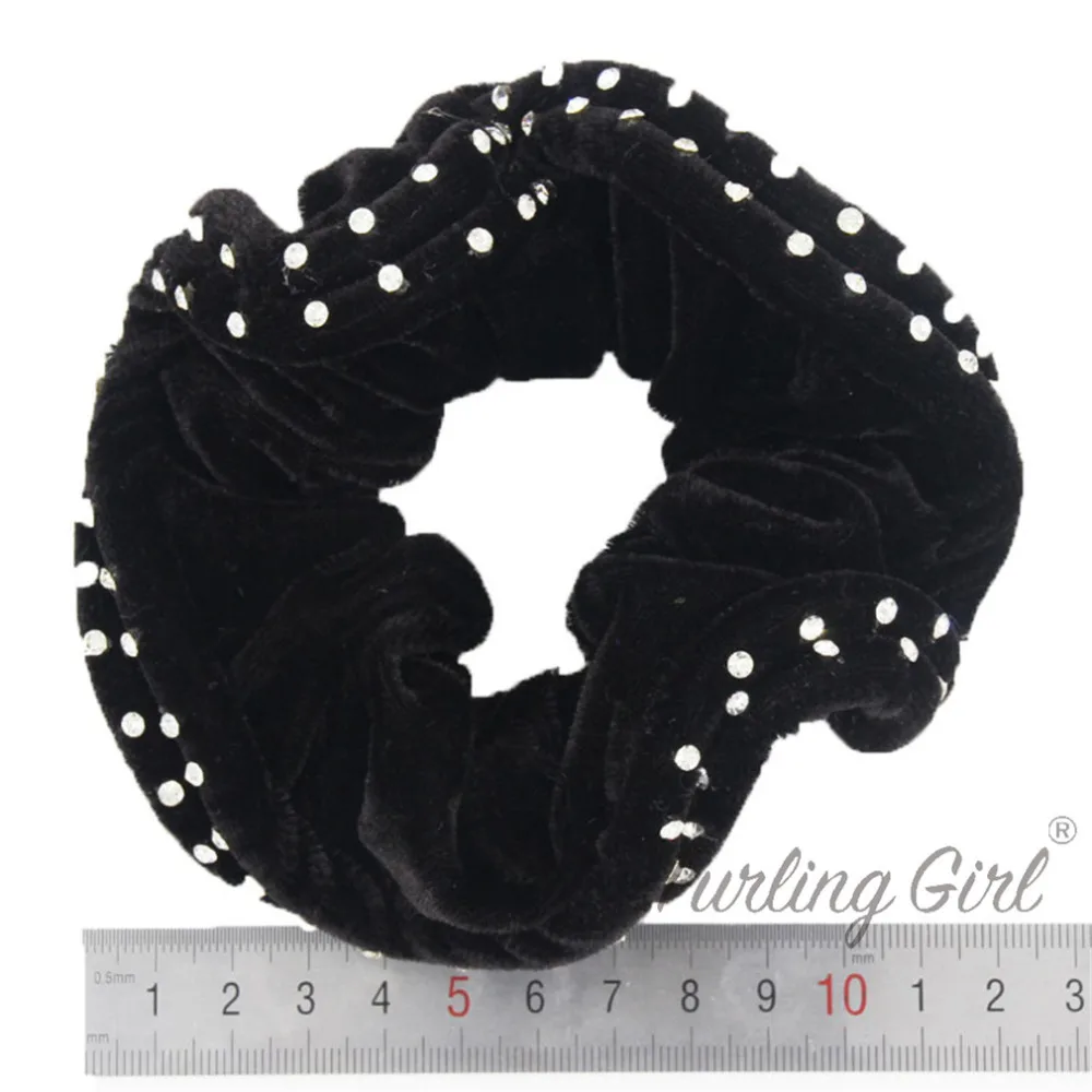 Furling Girl 1PC Dance Velvet Hair Scrunchie Double-line Rhinestone Women Fashion Hair Accessories Charming Ponytail Holder