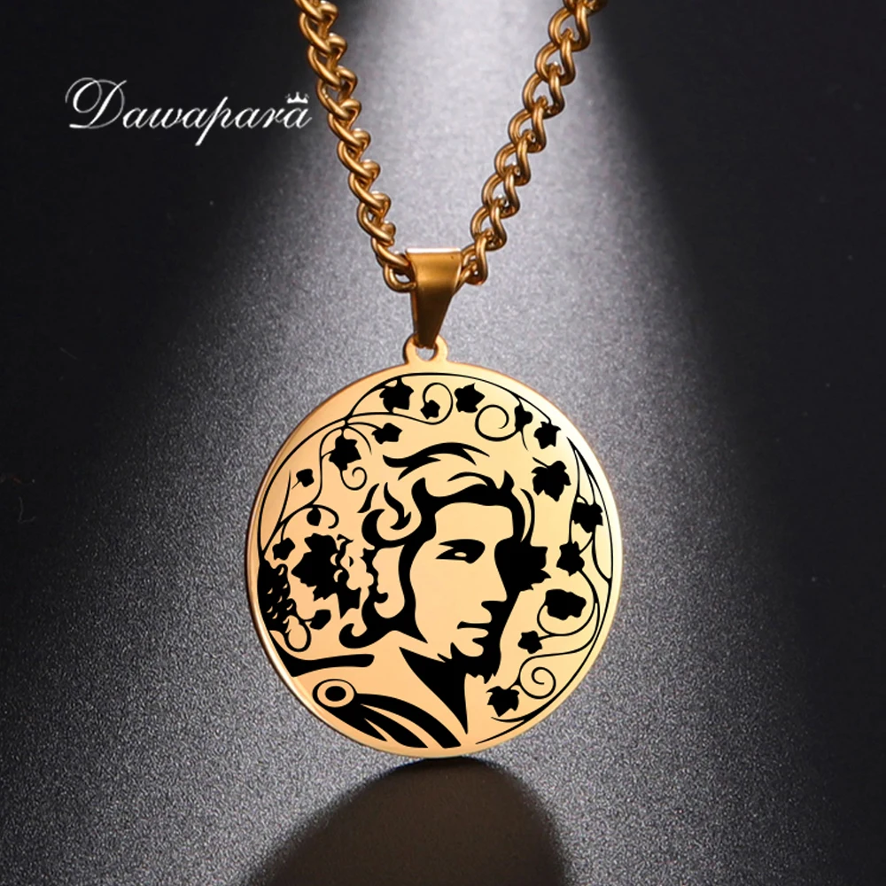 Dawapara God of Wine Dionysus Pendant Necklace Madness and Wild Frenzy Ancient Greek Mythology Stainless Steel Jewelry