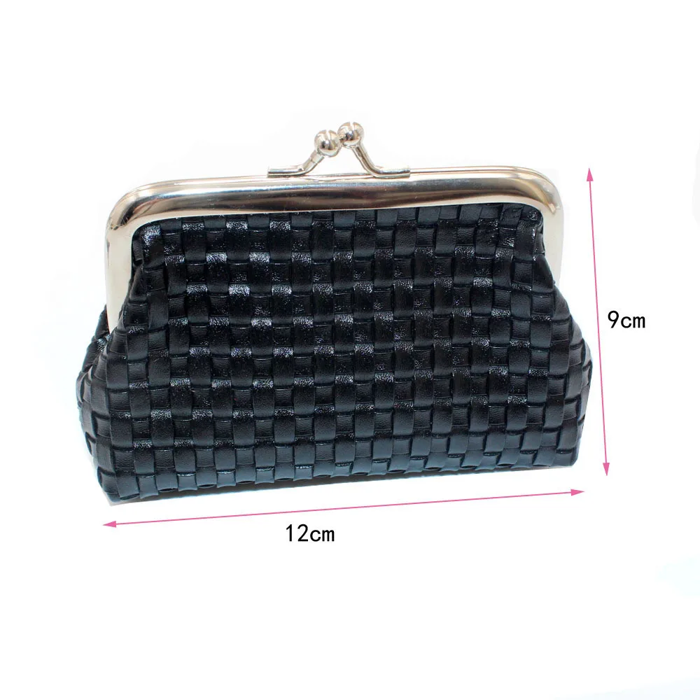 Dompet Wanita Terbuat dari Kulit Tenun Dompet Penyimpan Kartu Kecil Warna Murni Dompet Koin Portabel Tas Uang Clutch Saku Koin