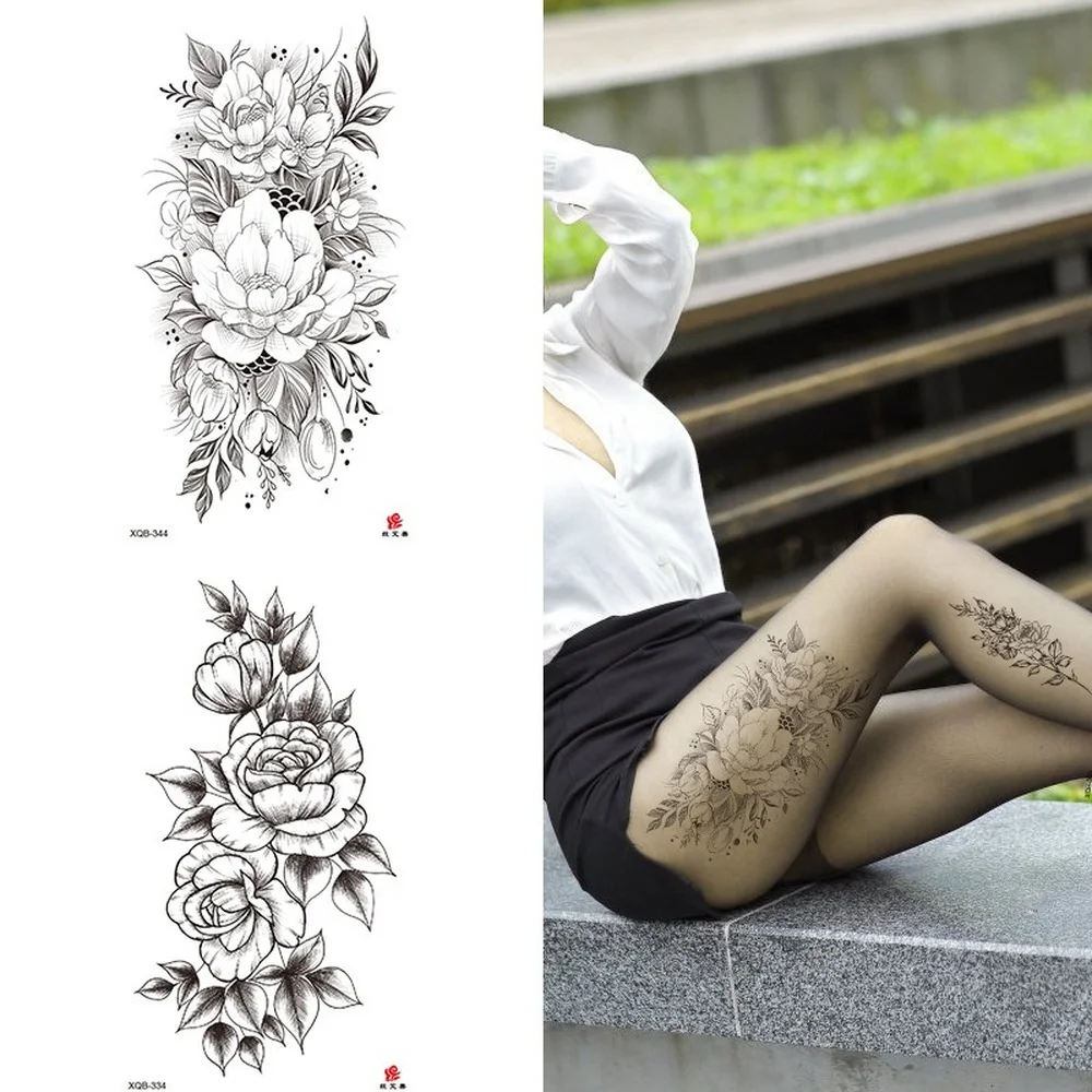 

Sexy Flower Temporary Tattoos For Women Body Art Painting Arm Legs Tattos Sticker Realistic Fake Black Rose Waterproof Tatoos