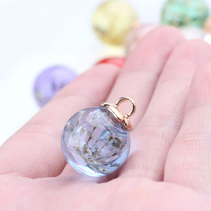 6pcs Flower Glass Ball Charms Pendant Crystal With Flower Glass Ball Charms Fit Earrings Floating Handmade DIY Jewelry Accessory