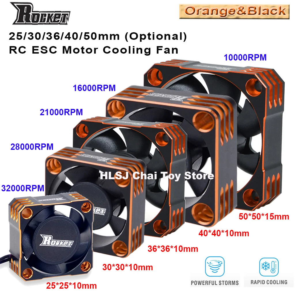 Surpass Hobby Rocket 25mm 30mm 36mm 40mm 50mm Aluminum Metal Cooling Fan For RC ESC Motor Heat Dissipation-Orange&Black