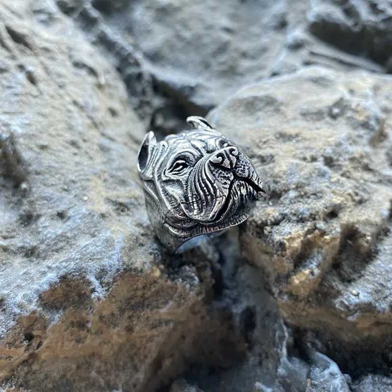 Bulldogs Vintage Animals Stainless Steel Ring Gift For Men Punk Ring For Womens Party Gothic Jewelry Retro Hip Unisex Wholesale