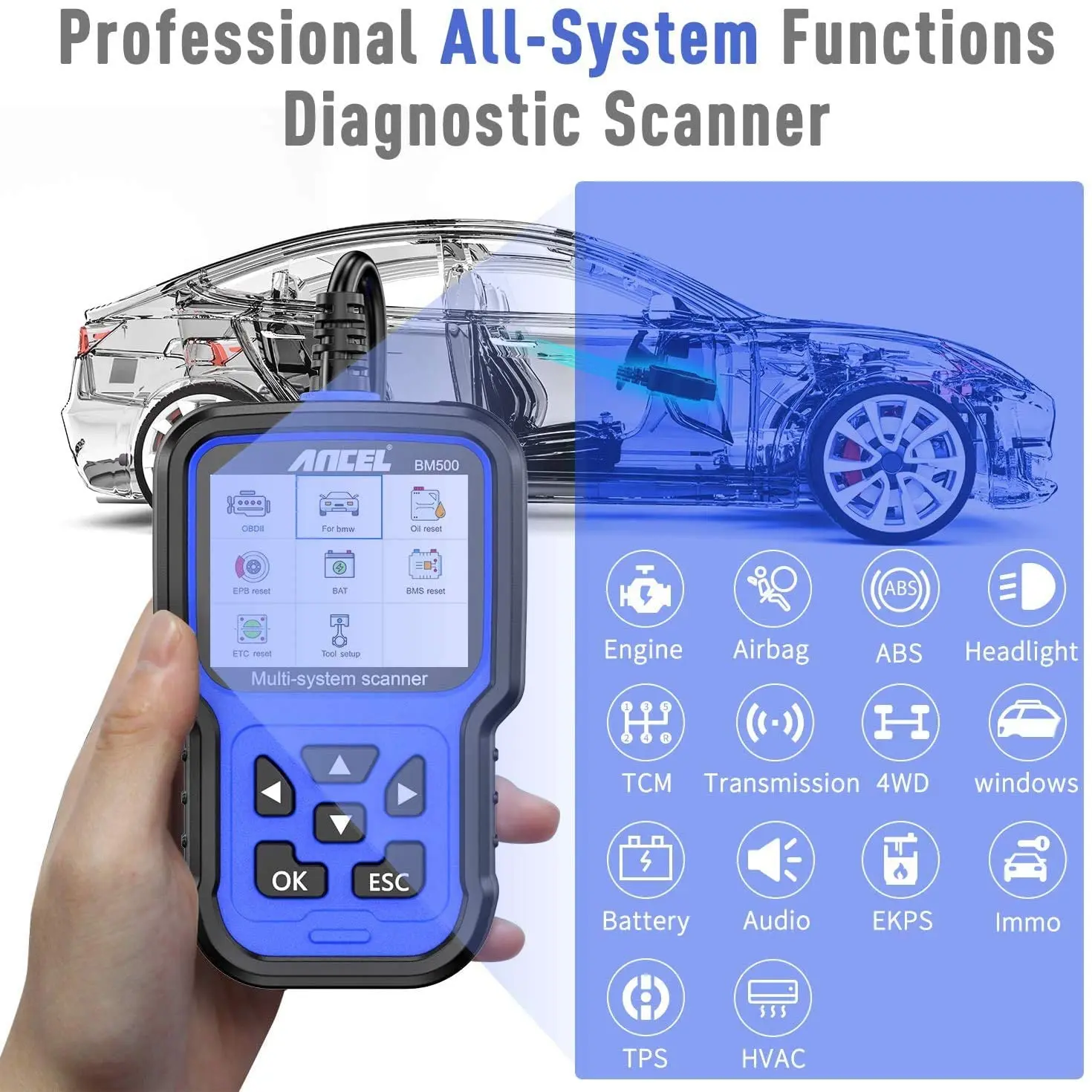 ANCEL BM500 OBD2 Scanner For BMW Mini Battery Code Reader EPB SAS SRS ETC TPMS Oil Reset OBD2 Automotive Diagnostic Tool