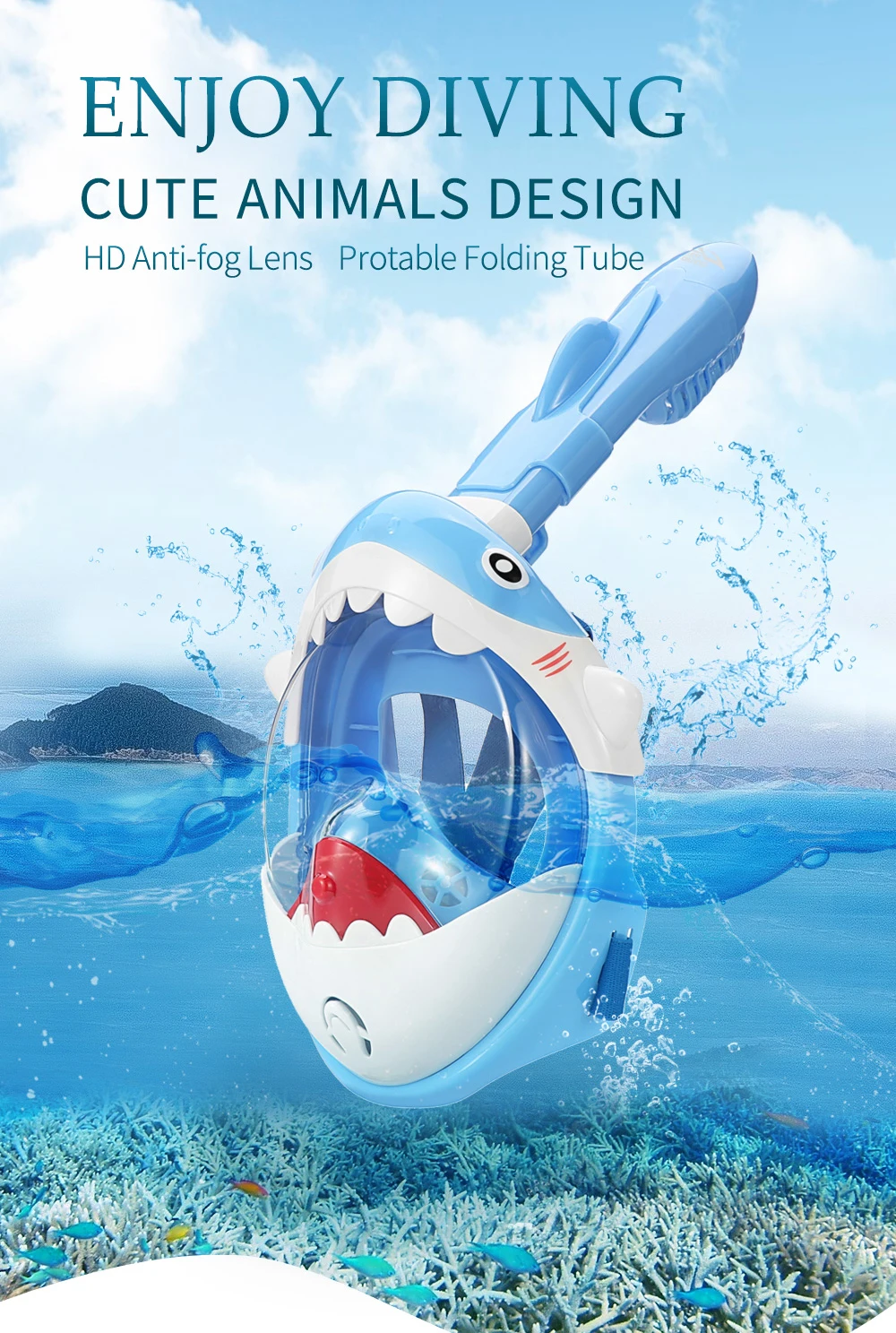 Kinder Cartoon Tauchmaske Schwimmen Voll gesicht Schnorchel maske Jungen Mädchen Unterwasser Tauchen Anti Nebel Schnorchel Set Ausrüstung Kinder – Detail 2