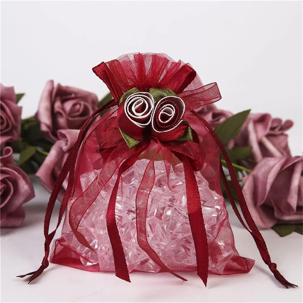 50 Pcs Tulip Mesh Bag Christmas Bags Wedding Drawable Organza Voile Gift Packaging Bags Cheap Pouches Bags Wholesale Mini Bags