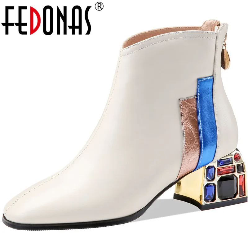 FEDONAS Fashion Winter Shoes Woman Rhinestone Genuine Leather Ankle Boots For Women 2025 Newest Wedding Party Boots For Women