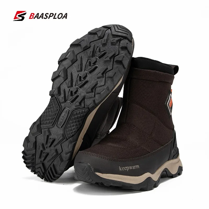 Baasploa 2022 Winter Men Snow Boots Plush Warm High Top Boots for Men Waterproof Non-Slip Outdoor Walking Shoes Slip on