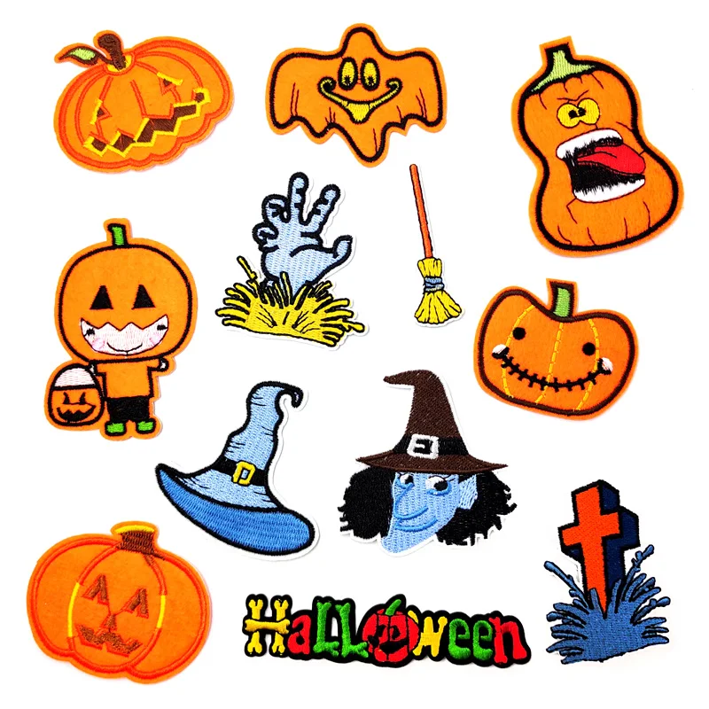 Halloween Wizard Patches Cloth Mend Decorate Clothes Apparel Sewing Decoration Applique Badges Pumpkin Broom