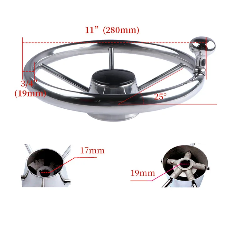 Volante náutico acero inoxidable 11 pulgadas con perilla para yate - imagen 5
