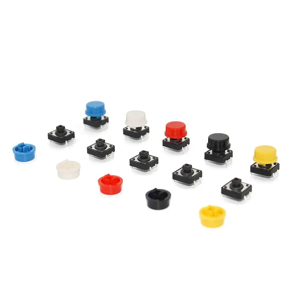5 colors Tactile Push Button Switch Momentary 12*12*7.3MM Micro switch button Tact Cap for Arduino Switch kit 25PCS
