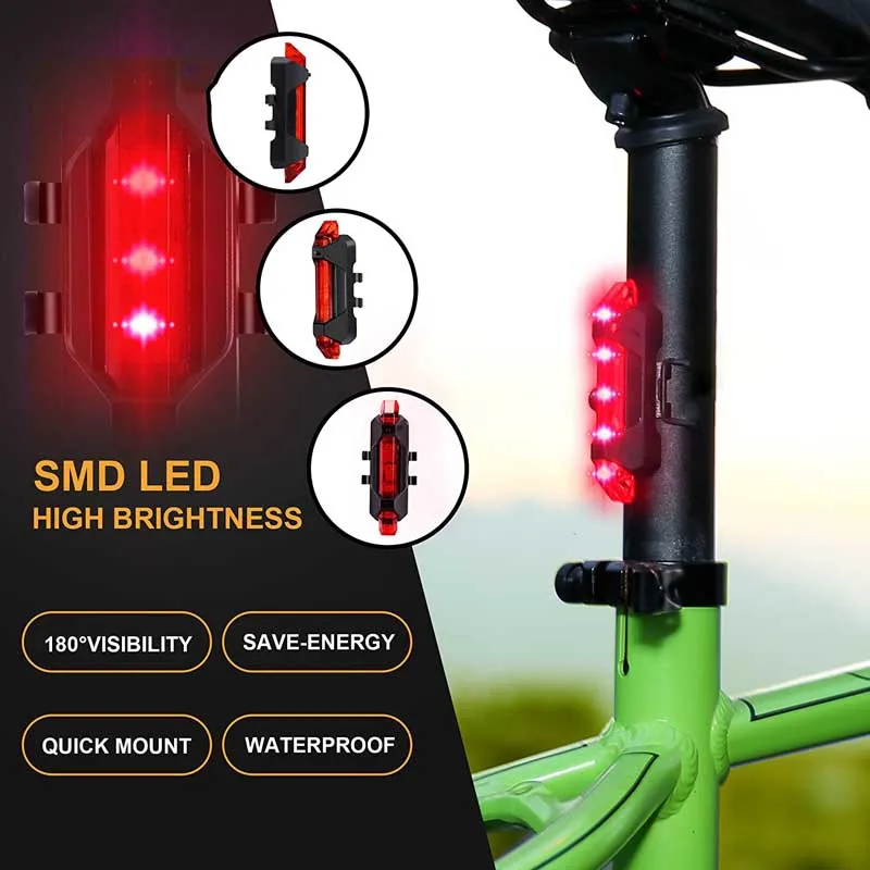 Rear Bike Tail Light Bright USB Rechargeable Bicycle Taillights Cycling Safety Flashlight Warning Taillamp Bicycle Accessories