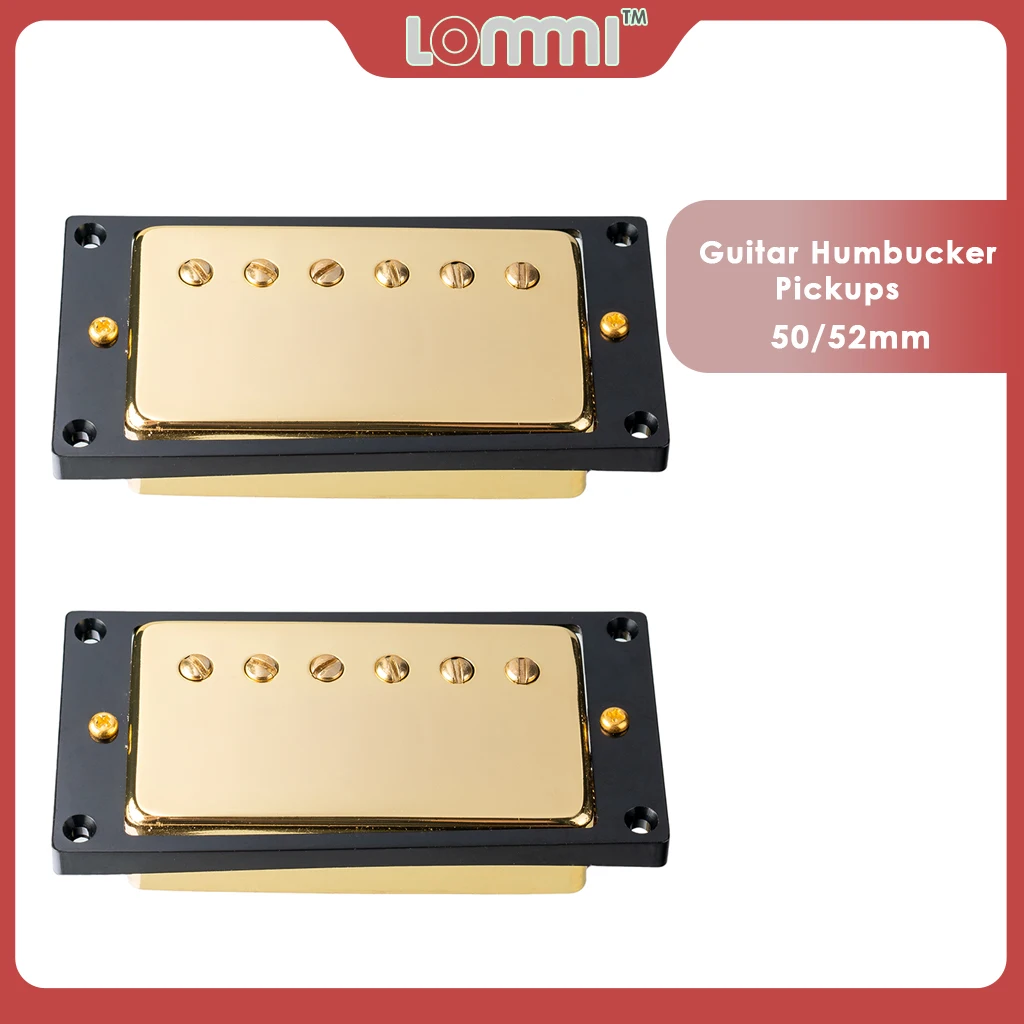 LOMMI Guitar Humbucker Bridge Neck Pickups Set 50/52mm Pole Spacing w/Black Pickup Frame Mounting Ring For LP Style Guitar