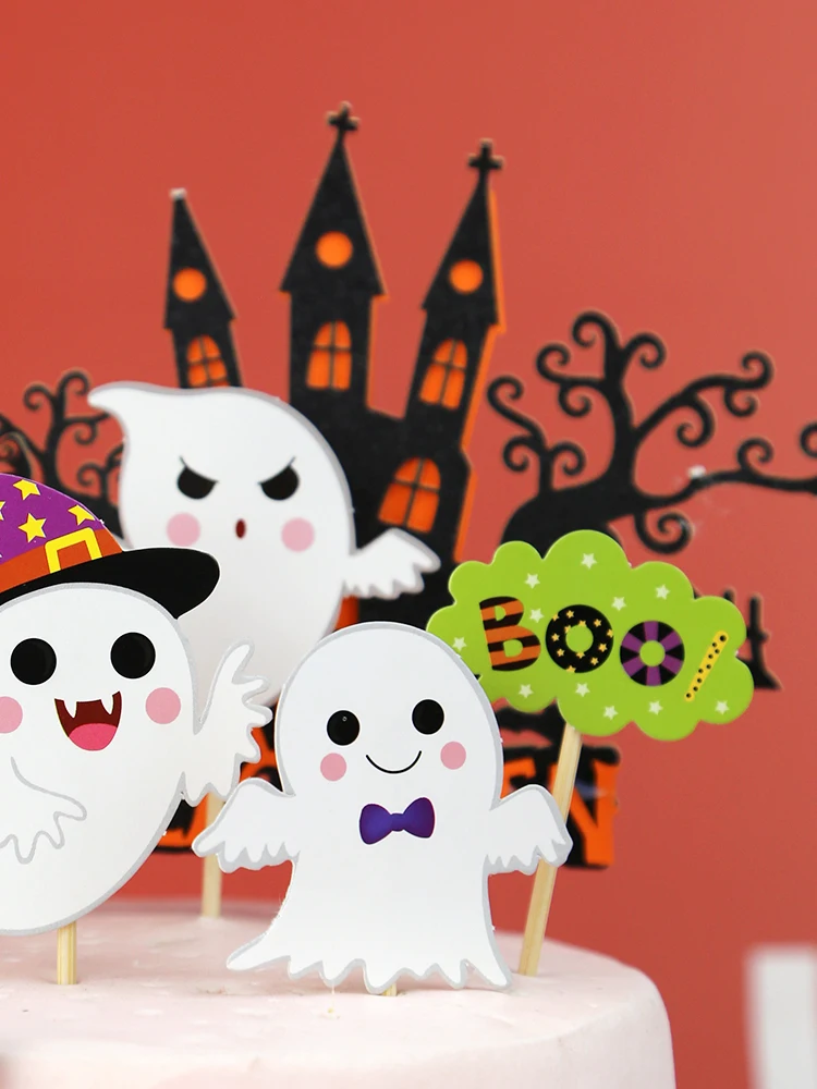 Happy Halloween Cake Toppers Halloween Cupcake Toppers Cartoon zucca strega torta fantasma bandiere Decorative per bambini Halloween Deco