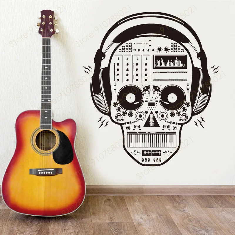 

Creative Sugar Skull Headphones Glasses Music Wall Sticker Bar Vinyl Home Decor for Boys Room Bedroom Music Room Decals S501