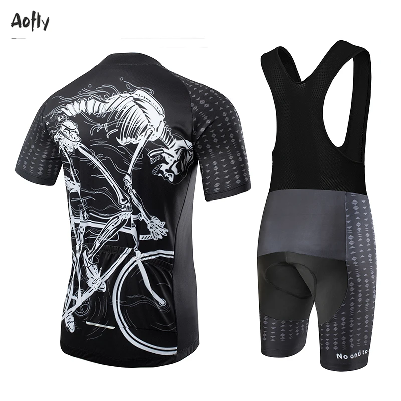 Aofly Team Cycling Jersey MTB Cycling Shorts Maillot Culotte Ciclismo Hombre Sleeve Tight Skeleton Pattern Man Bike Equipment