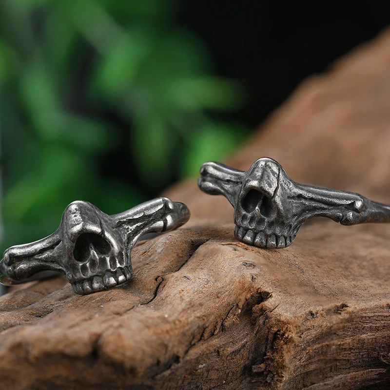 Aesthetic Gothic Vintage 316L Stainless Steel Cool Skull Men\'s Finger-Ring Punk Rock Bearded Biker Jewelry Christmas Accessories