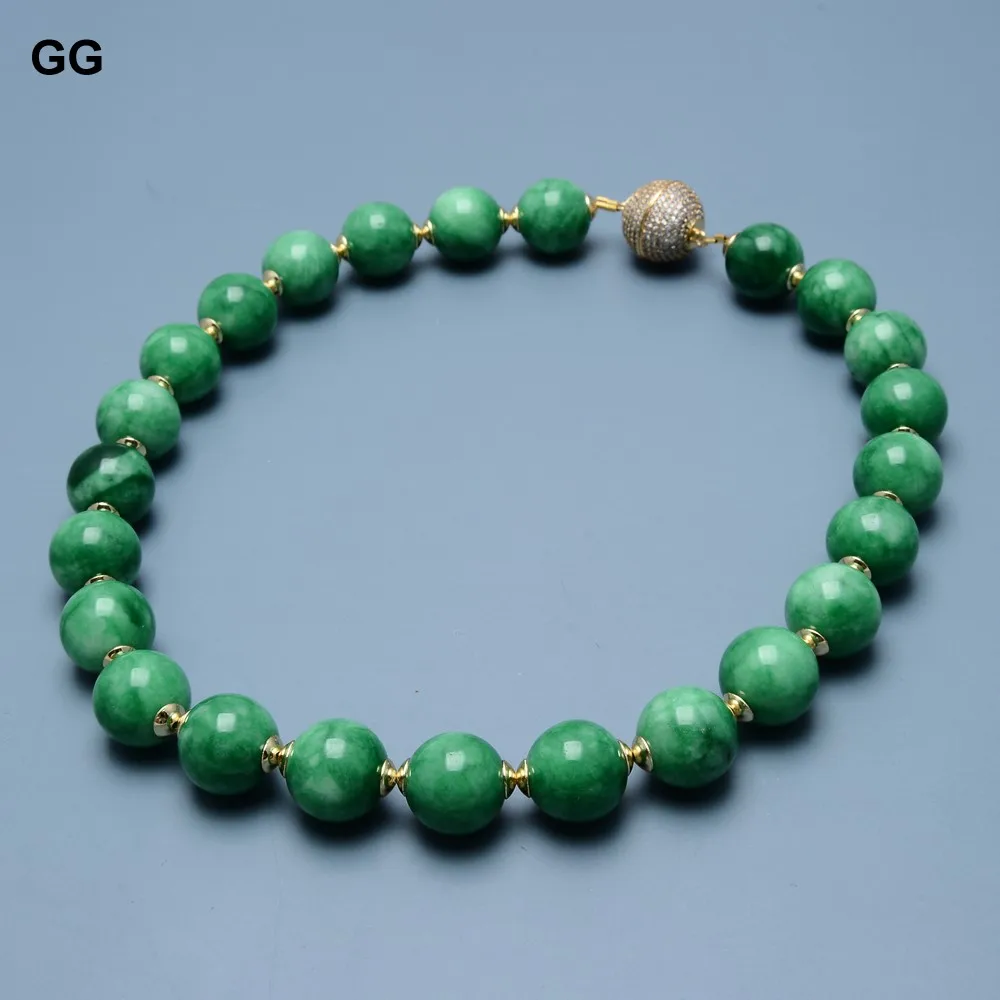 GuaiGuai Jewelry 16MM Green Jades Stone Gold Color Plated CZ Clasp Chokers Necklace Bracelet Earrings Sets Handmade For Wome