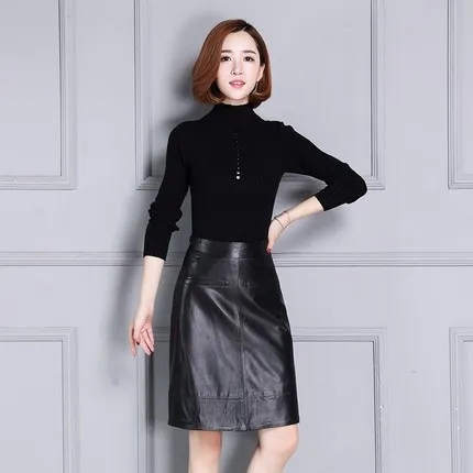 Top brand Skirts Women Leather Head Layered Sheepskin Leather Skirt K105-1  high quality