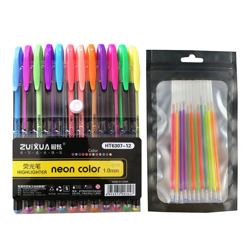 12Pcs/Set Gel Pen Set Glitter Gel Pens for School Office Adult Coloring Book Journals Drawing Doodling Art Markers Drawing Pen