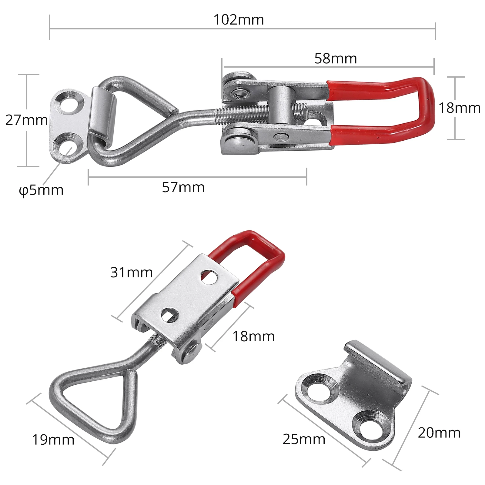 GARLLEN 5Pcs ล็อคสลับสลักล็อค Clamp Hasp Lever Handle Draw สลักสำหรับตู้ประตูสแตนเลส/สังกะสีอัลลอยด์