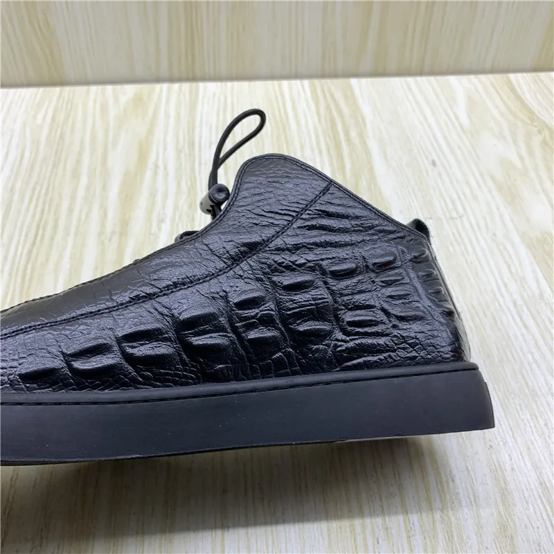 Designer Red High Top Casual Shoes Men Hip Hop High Quality Leather Sneakers Street Elastic Band Crocodile Print Flat Shoes