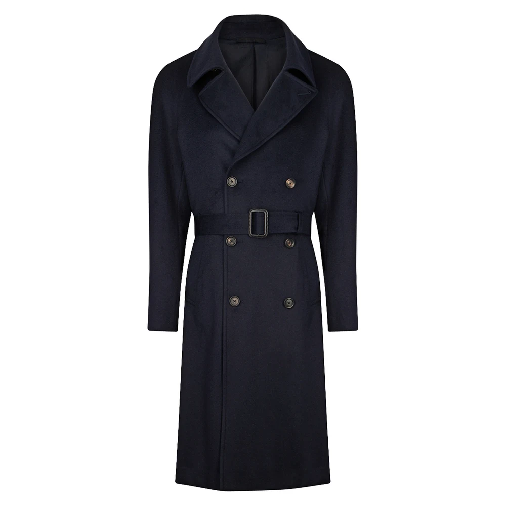 

Male Woolen Overcoat Double-Breasted Belt V-Sleeve Long Jacket Casual England Style Fashion Handsome Men's Woolen Coat