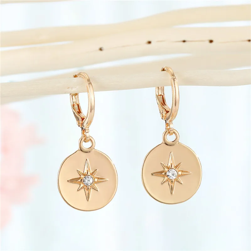 Metal Zircon Round Star Hoop Earrings For Female Gift Jewelry Unique Crystal Meteor Geometric Small Circle Eearrings