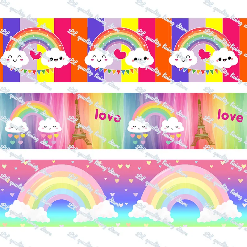 

Clouds and rainbow printed grosgrain ribbon 50 yards gift wrapping diy bows christmas wedding derections ribbons