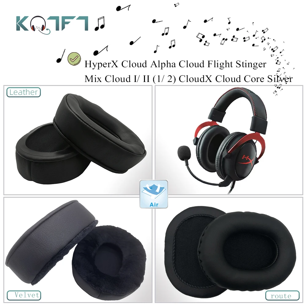 

KQTFT Velvet Replacement EarPads for HyperX Cloud Alpha Cloud Flight Stinger Mix Cloud I/ II (1/ 2) CloudX Cloud Core Silver