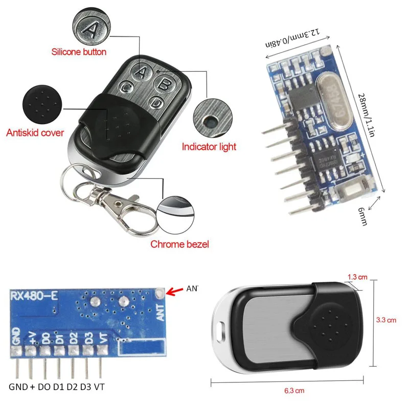 433Mhz RF uniwersalny pilot zdalnego sterowania Mini przekaźnik odbiornik moduł dekodowania i 4 przycisk nadajnik bezprzewodowy 4CH wyjście