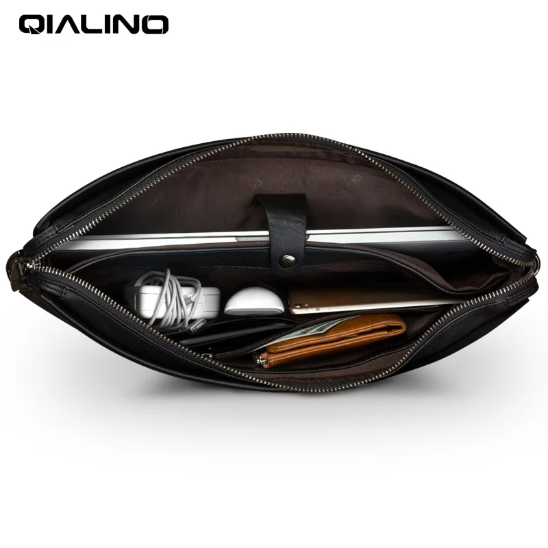 QIALINO Business Genuine Leather Laptop Bag for MacBook Pro 13inch Portable  Shoulder Bag for Notebook 12/13/14 inch Soft Handle