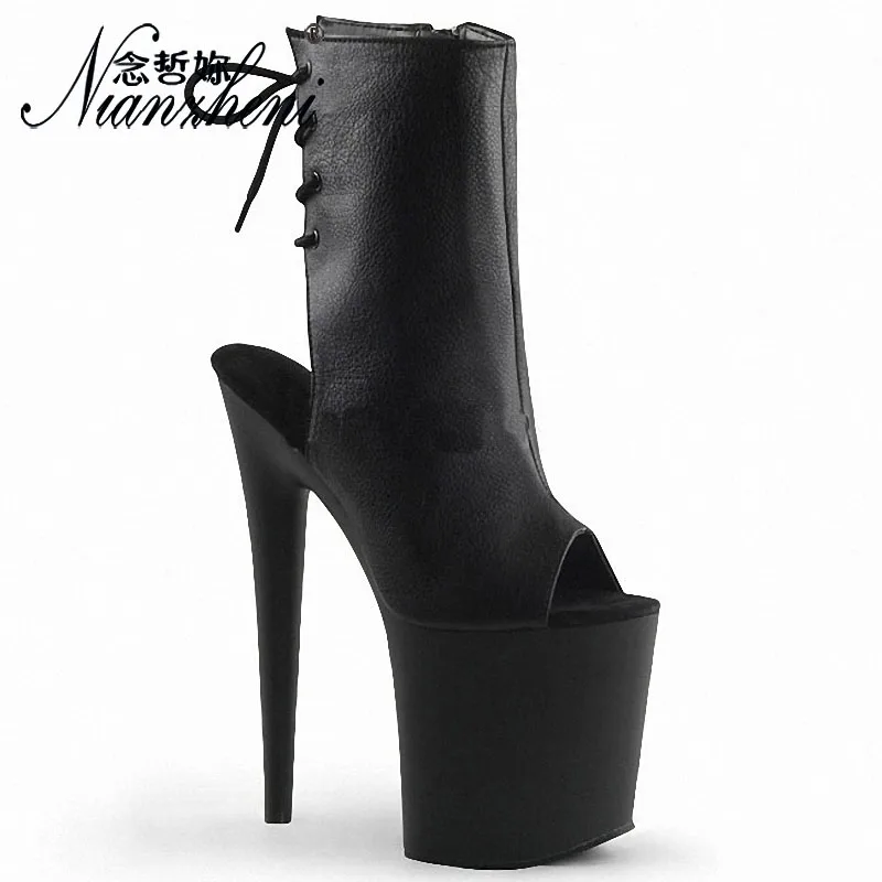 20CM High Heels Platform Short Boots Lace Up Pole Dance Shoes Stripper Sexy Peep Toe Fetish New 8Inches Summer Gothic Style Punk