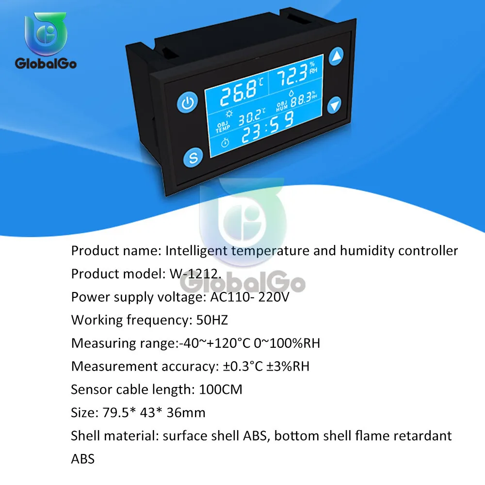 W1212 AC 220V LCD Digital Temperature Humidity Controller Timer SHT20 Sensor Probe for Incubator Aquarium Thermostat Humidistat