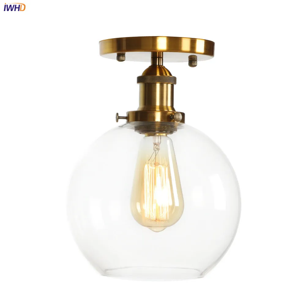 

IWHD Gold Metal LED Ceiling Light Fixtures Living Room Bedroom Porch Loft Industrial Decor Glass Ceiling Lamp Luminaria De Techo