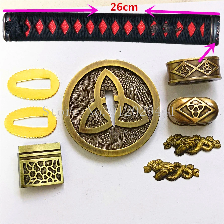 

27 см ручка Tsuba Menuki Fuchi Kashira для японского самурая Катана Wakizashi Tanto DIY меч фитинги