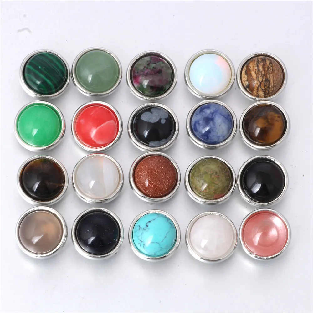 10Pcs Mixed 18MM 100% Natural Stone Snaps Buttons Random Fit DIY Snaps Bracelets Beads Accessories wholesale Charm Women ZF001