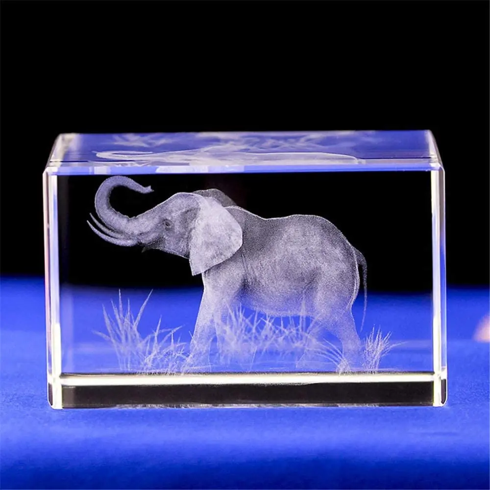 REGALO di elefante/arte di cristallo incisa al laser 3d di figurine di elefante incisione di cubetti di cristallo per la decorazione domestica di