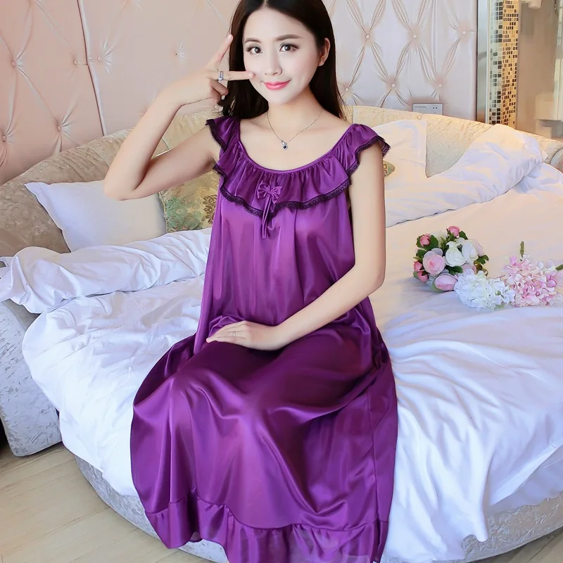 Maxi Size 4XL Ladies Sleeveless Sleepwear Satin Nightgowns Summer Womens Sexy Lace Sleepdress Sleepshirts Print Nightdress