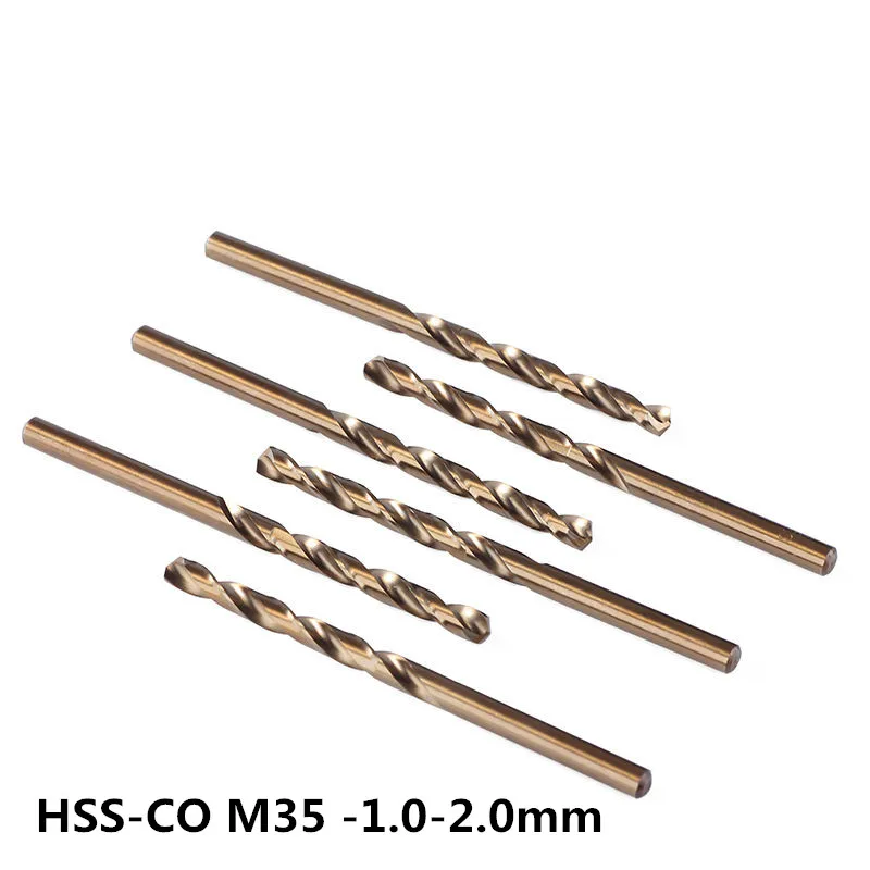 10PC 1.0, 1.1, 1.2, 1.3, 1.4, 1.5, 1.5, 1.6, 1.7, 1.8, 1.9 2Mm HSS-CO M35 เหล็กตรงเจาะเกลียวTwistเจาะสแตนเลสS