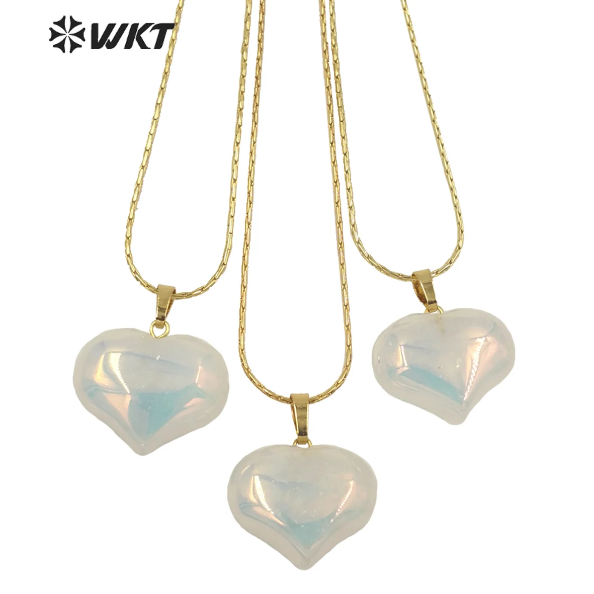 

WT-N1336 WKT Lovely Heart Shape Shiny Crystal with Arua Pendant Necklace Natural Stones Aura Quarzt Jewelry Lover Necklace