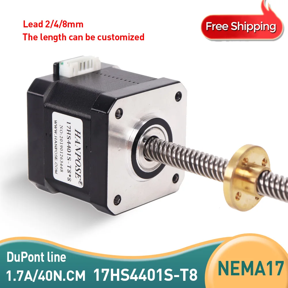 Trapezoidal Screw Stepper Motor para Peças de Impressora 3d Porca Parafuso Chumbo 17hs4401s-t8 Cobre 1.8d mm mm mm Nema17