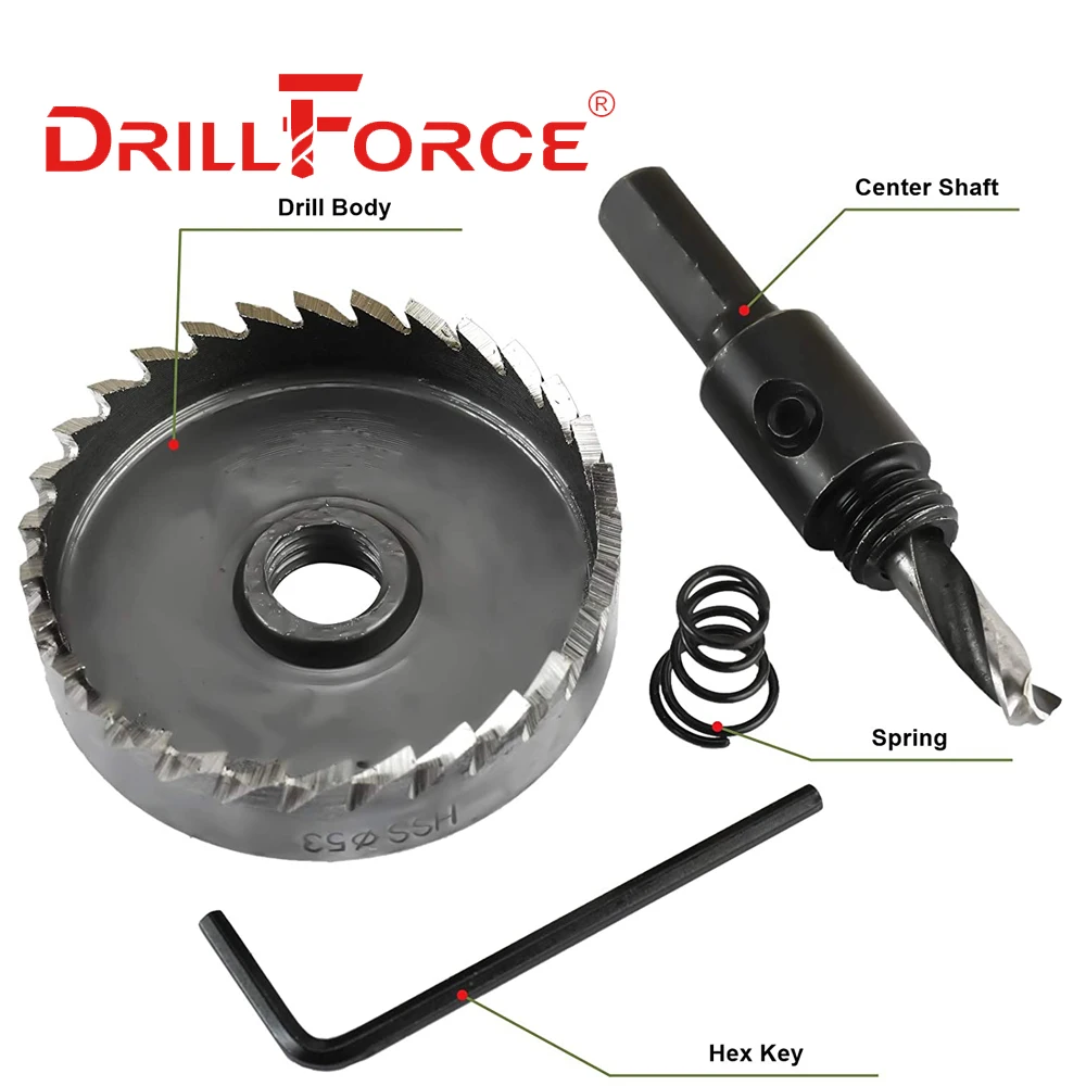 Drillforce 12-100mm HSS Hole Saw Drill Bits For Stainless Steel Metal Aluminum Alloy(12/15/20/25/30/35/40/45/50/55/60/90/100mm)